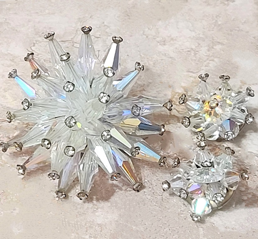 Vintage pin set, Aurora Borealis spikes with rhinestones